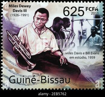 Ritratto di Miles Davis sul francobollo Foto Stock