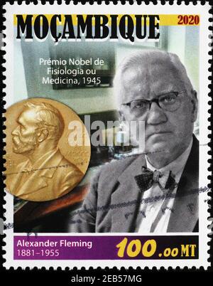 Premio Nobel Alexander Fleming ritratto sul francobollo Foto Stock