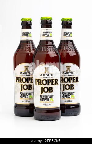 Tre bottiglie di birra Cornish St Austell proprio job IPA Foto Stock