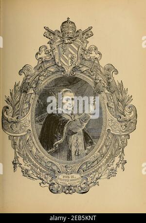 Papa Pio IX (nato Giovanni Maria Mastai Ferretti, 13 maggio 1792 – 7 febbraio 1878) fu il capo della Chiesa cattolica dal 1846 al 1878, il più lungo regno pontificio. Dalla ' biblioteca pittorica cattolica ' contenente sette volumi in uno: Storia della Vergine Santa -- colomba del tabernacolo -- storia cattolica -- apparizione della Vergine Santa -- indice cronologico -- lettere pastorali della terza Plenaria. Consiglio -- un cappelletto di versi -- inni cattolici pubblicati a New York da Murphy & McCarthy in 1887 Foto Stock