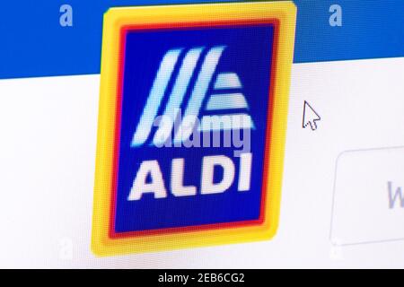 Primo piano dello schermo con il logo Aldi e il cursore Foto Stock