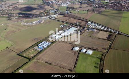 Vista aerea di Poppleton, York all'incrocio della rotonda A59 / A1237. Anche in foto: Poppleton Bar Park'n'Ride & Northminster Business Park Foto Stock