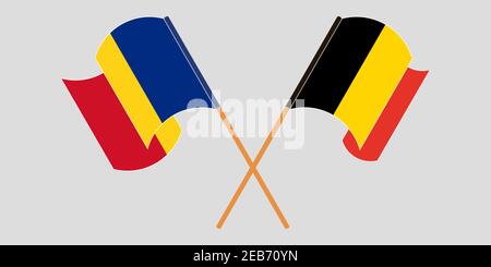 Bandiere incrociate e sventolanti di Romania e Belgio. Illustrazione vettoriale Illustrazione Vettoriale