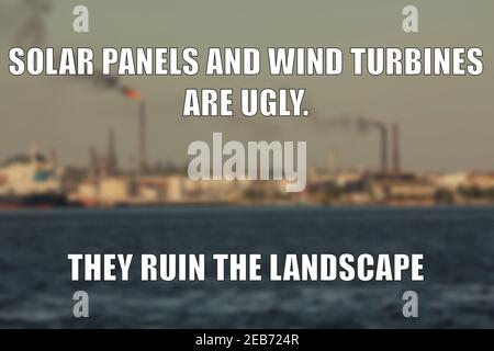 Energie rinnovabili divertente meme per la condivisione dei social media. Energia rinnovabile opposti scherzo. Foto Stock