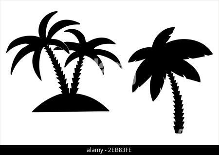 Set di palme, immagine vettoriale in bianco e nero disegnata a mano su sfondo bianco Illustrazione Vettoriale
