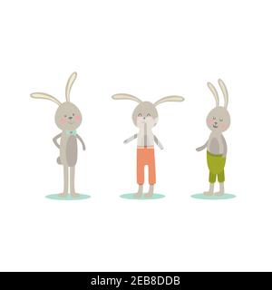 Set di carino cartone animato coniglietti di pasqua Design di cartoline banner imballaggio Illustrazione Vettoriale