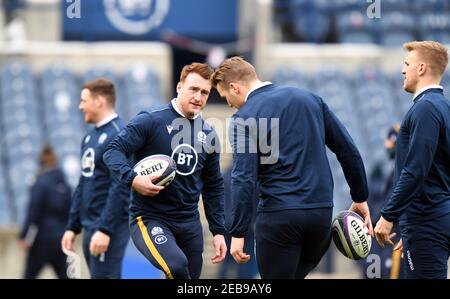 BT Murrayfield Stadium, Edinburgh.Scotland UK.12th Feb 21. Scotland Rugby Squad sessione di allenamento per la partita di Guinness Six Nations vs Wales Pic mostra Scotland Captain Stuart Hogg (Exeter Chiefs) Credit: eric mcowat/Alamy Live News Foto Stock