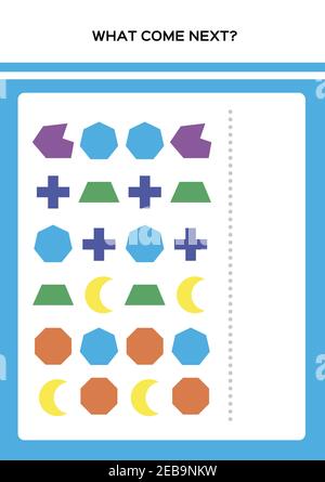 Forme e colori. Che cosa viene prossimo gioco di matematica logica educativa. Completamento del gioco educativo modello per i bambini di Preschool. Blu. Vettore. Illustrazione Vettoriale