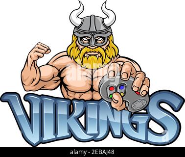 Viking Gamer Gladiator guerriero mascotte del Controller Illustrazione Vettoriale