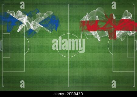 Scotland vs England Soccer Match, colori nazionali, bandiere nazionali, campo di calcio, gioco di calcio, concetto di competizione, spazio copia Foto Stock