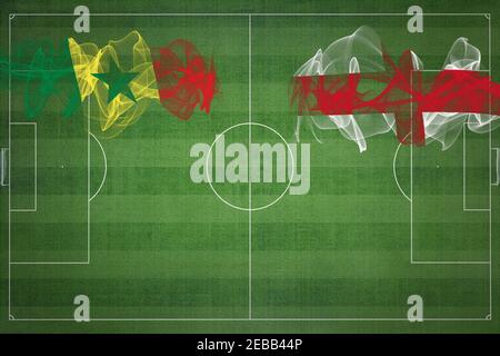 Senegal vs Inghilterra Soccer Match, colori nazionali, bandiere nazionali, campo di calcio, gioco di calcio, concetto di competizione, spazio copia Foto Stock