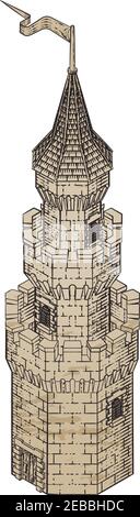 Illustrazione d'epoca dell'icona della mappa medievale dell'edificio Illustrazione Vettoriale