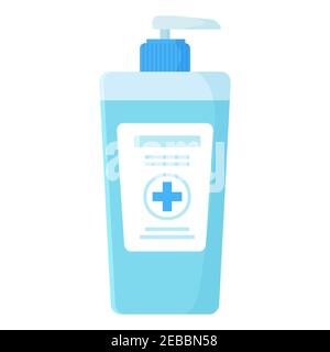 Flacone blu grande di disinfettante per le mani isolato su bianco Illustrazione Vettoriale