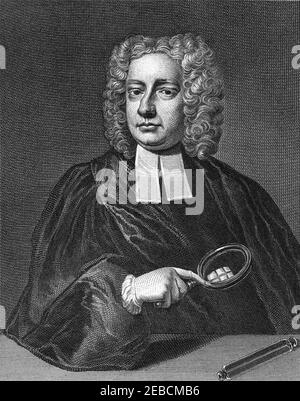 JOHN DESAGULIERS (1683-1744) Clergyman inglese, ingegnere e assistente di Isaac Newton Foto Stock