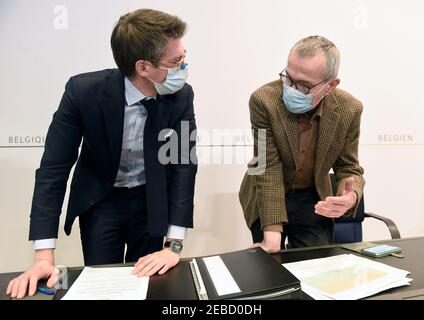 Vice primo ministro e ministro dell'Economia e del lavoro Pierre-Yves Dermagne E vice primo ministro e ministro della sanità pubblica e degli affari sociali Franco Foto Stock