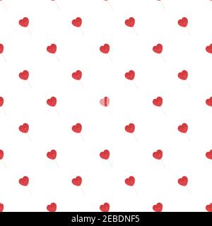 Ripetizione senza giunture. San Valentino sfondo giorno. Rosso lollipop candy cuori su sfondo bianco. Disposizione piatta Foto Stock