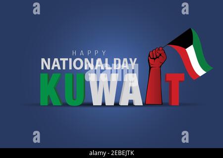 Felice giornata nazionale Kuwait tenendo la mano con bandiera Kuwait. disegno di illustrazione vettoriale di lettera 3d Illustrazione Vettoriale