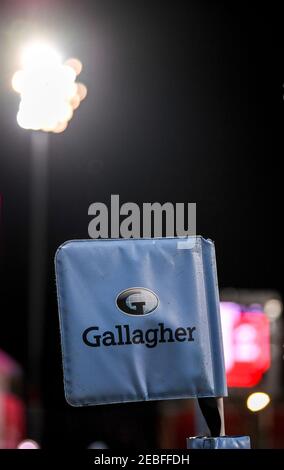 Kingsholm Stadium, Gloucester, Gloucestershire, Regno Unito. 12 Feb 2021. Rugby, Gloucester contro Bristol Bears; una bandiera d'angolo al Kingsholm Stadium Credit: Action Plus Sports/Alamy Live News Foto Stock