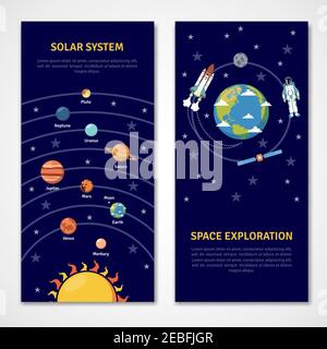 Sistema solare e concetto di esplorazione spaziale banner isolati vettore piano illustrazione Illustrazione Vettoriale