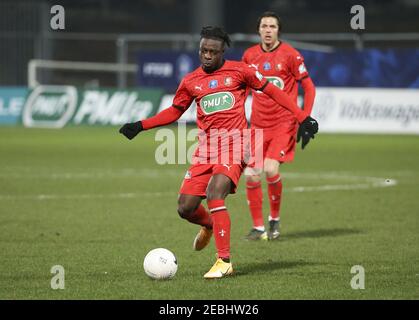 Jeremy Doku di Rennes durante la Coppa di Francia, partita di calcio 64 tra SCO Angers e Stade Rennais (Rennes) il 11 febbraio 2021 allo Stade Raymond Kopa di Angers, Francia - Foto Jean Catuffe/DPPI/LiveMedia/Sipa USA Credit: Sipa USA/Alamy Live News Foto Stock