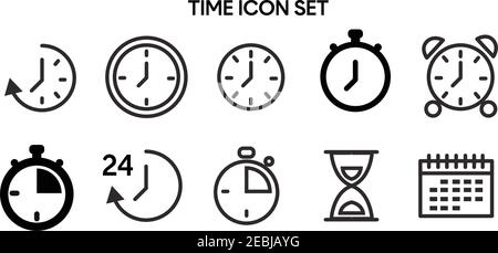 Icone dell'ora e della linea dell'orologio isolate dal vettore. Serie di icone lineari vettoriali. Illustrazione Vettoriale