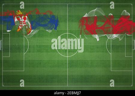 Serbia vs Costa Rica Soccer Match, colori nazionali, bandiere nazionali, campo di calcio, gioco di calcio, concetto di competizione, spazio di copia Foto Stock