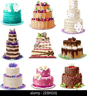 Dolci dolci da forno insieme con diversi colorati pasticceria decorata e. dessert illustrazione vettoriale isolata Illustrazione Vettoriale