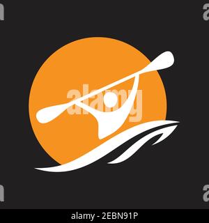 Astratto persone icona simbolo Kayak isolato su sfondo bianco. Kayak e canoa per la pesca e il turismo. Elemento modello disegno simbolo. Illusione vettoriale Illustrazione Vettoriale