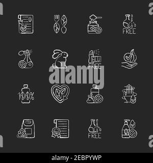 Icone naturali cosmetiche bianche gesso impostate su sfondo nero Illustrazione Vettoriale