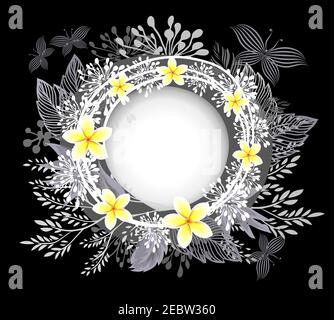 Bella cornice floreale rotonda. Frangipani fiori illustrazione vettoriale Illustrazione Vettoriale