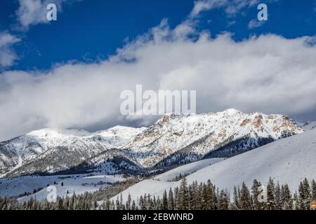 USA, Idaho, Sun Valley, paesaggio con Boulder Mountains in inverno Foto Stock