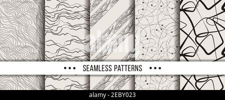 Insieme di modelli senza giunture rigidi e minimalistici. Collezione per colorare pagine, stampe tectile, decorazioni, design Illustrazione Vettoriale