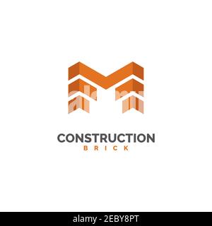 Modello vettoriale di disegno del logo della costruzione del mattone Illustrazione Vettoriale