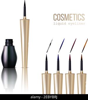 Eyeliner oggetti realistici insieme con simboli cosmetici illustrazione vettoriale isolata Illustrazione Vettoriale