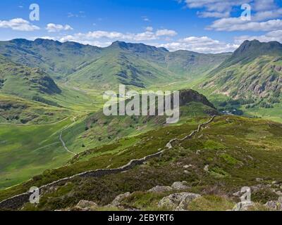 Grande Langdale da Lingmoor cadde, Lake District, Cumbria Foto Stock