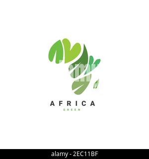 Mappa Africa con logo simbolo foglia disegno modello vettoriale illustrazione Illustrazione Vettoriale