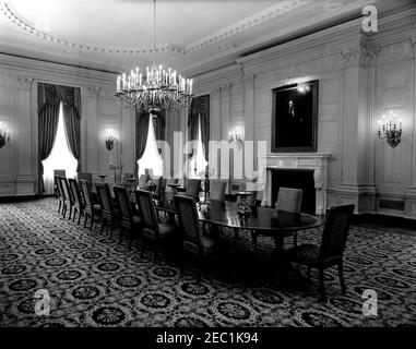 Camere Casa Bianca: Sala da pranzo di Stato, Sala di ricevimento diplomatica. Vista sulla sala da pranzo statale. White House, Washington, D.C. Foto Stock