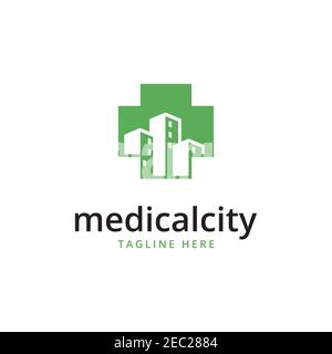 Modello vettoriale di progettazione del logo della città medica Illustrazione Vettoriale