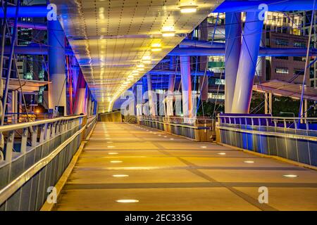 Kurilpa ponte illuminato di notte attraverso il fiume Brisbane Foto Stock