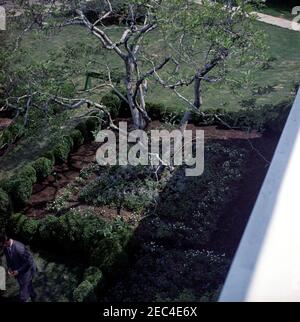 Ricostruzione del Giardino delle Rose, foto di avanzamento. Progresso di costruzione di Rose Garden visto dall'alto. White House, Washington, D.C.rn Foto Stock