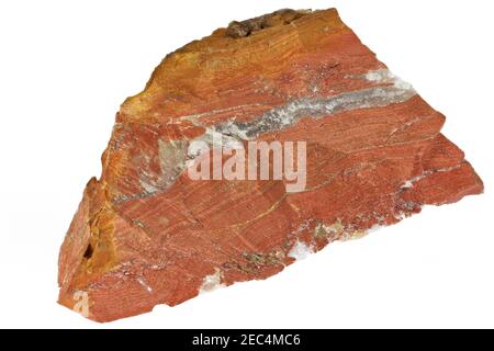 Red jasper dal Sud Africa isolato su sfondo bianco Foto Stock