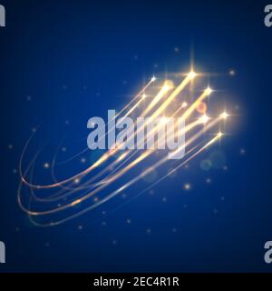 Spazio stellato motivo senza cuciture sfondo di brillanti meteore che volano attraverso il cielo blu scuro con scintillanti stelle. Usali come cosmici Illustrazione Vettoriale