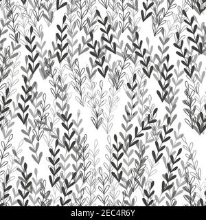 Motivo floreale senza cuciture con rami su sfondo bianco. Ornamento con foglie tropiche, rametti. Illustrazione vettoriale per tessuto, tessuto, carta da parati Illustrazione Vettoriale