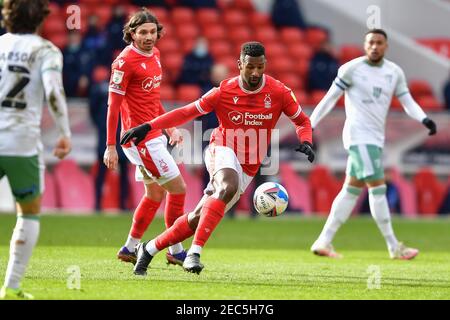 NOTTINGHAM, INGHILTERRA. 13 FEBBRAIO; Cafu (18) di Nottingham Forest in azione durante la partita del campionato Sky Bet tra Nottingham Forest e Bournemouth al City Ground di Nottingham sabato 13 febbraio 2021. (Credit: Jon Hobley | MI News) Credit: MI News & Sport /Alamy Live News Foto Stock