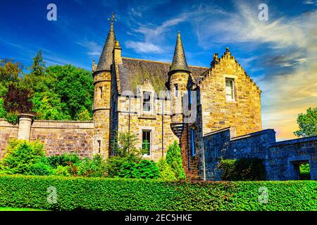 East Lodge Castle Grant, ex sede dei capi Clan Grant di Strathspe infestati dal fantasma di Lady Barbara Grant, Grantown-on-Spey, Moray, Scozia Foto Stock