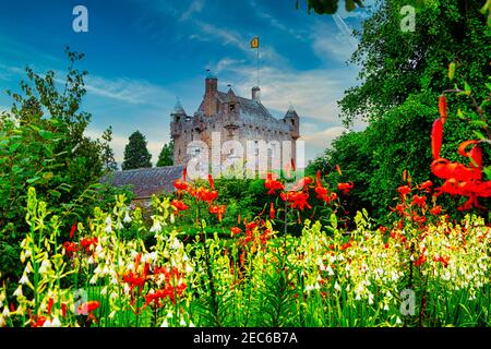 Cawdor Castle, casa a torre del XV secolo della contessa Cawdor con collegamenti letterari con Macbeth di William Shakespeare, Nairn, Scozia Foto Stock