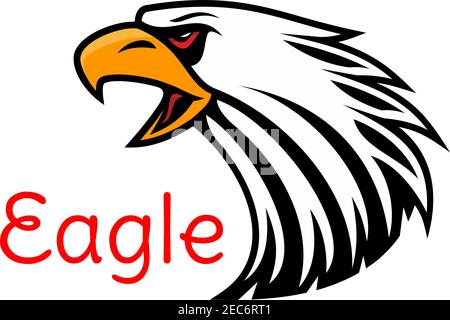 Emblema vettore testa di aquila calva. Etichetta falco gridante per scudo mascotte, icona, badge, etichetta e tatuaggio. Simbolo Falcon per scout, sport, guardia, ID club Illustrazione Vettoriale
