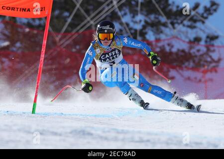 Olympia delle Tofane, Cortina (BL), Italia, 13 Feb 2021, PIROVANO Laura (ITA) durante il 2021 FIS Campionato Mondiale di SCI alpino - Downhill - Donne, gara di sci alpino - Foto Sergio Bisi / LM Foto Stock