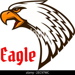 Eagle o falco testa mascotte di urlare uccello di preda con uno sguardo arrabbiato e becco aperto. Simbolo del club sportivo o della squadra, design del tatuaggio Illustrazione Vettoriale