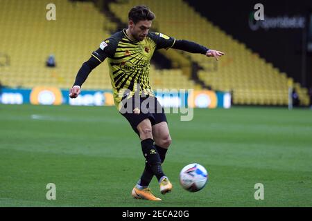 Watford, Regno Unito. 13 Feb 2021. Kiko Femenia di Watford in azione durante il gioco. EFL Skybet Championship, Watford contro Bristol City al Vicarage Road Stadium di Watford sabato 13 febbraio 2021. Questa immagine può essere utilizzata solo per scopi editoriali. Solo per uso editoriale, è richiesta una licenza per uso commerciale. Nessun utilizzo nelle scommesse, nei giochi o nelle pubblicazioni di un singolo club/campionato/giocatore. pic by Steffan Bowen/Andrew Orchard sports photography/Alamy Live news Credit: Andrew Orchard sports photography/Alamy Live News Foto Stock